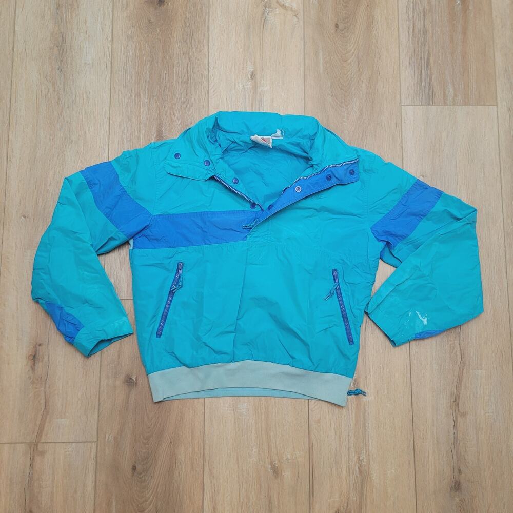 VTG Nike Gray Tag Anorak M Cropped Boxy Tapered Hem Stow Hood 90s Pullover Teal